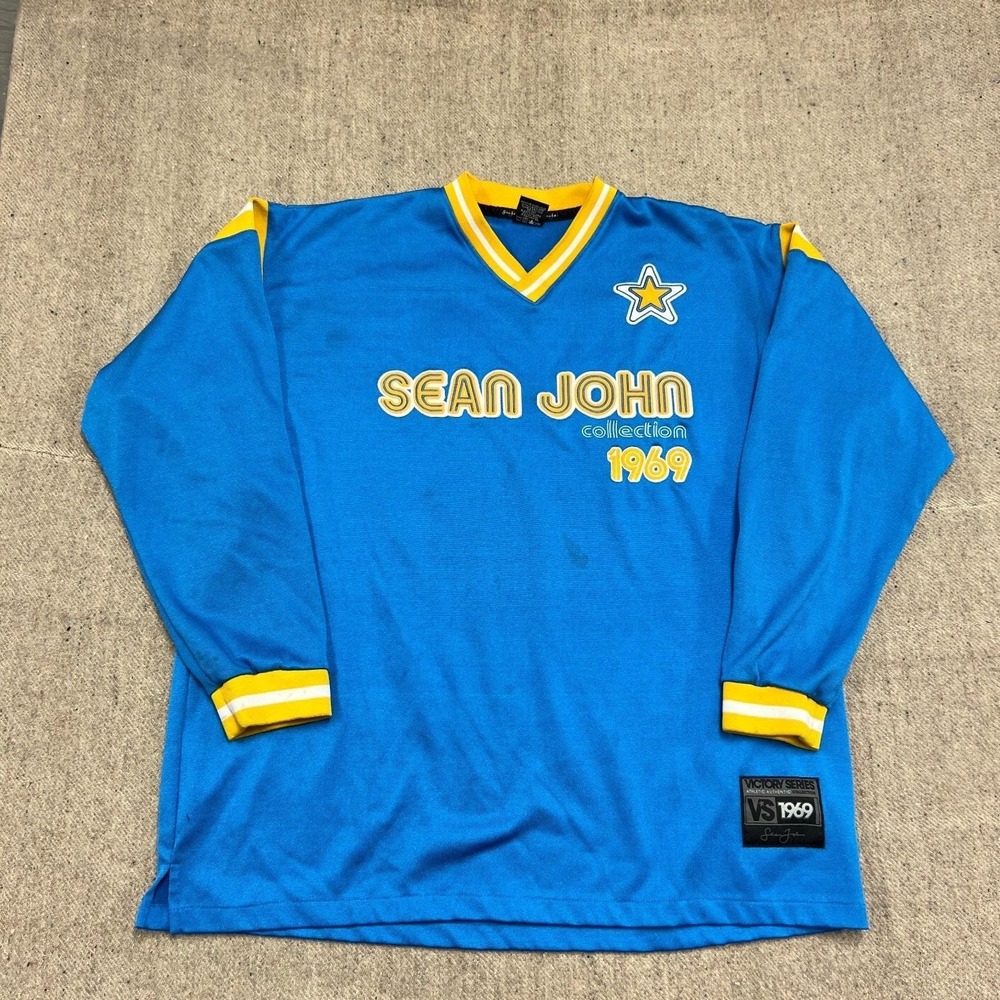 Vintage Sean John Shirt Mens XL Blue 2000s Y2K Diddy Long Sleeve‎